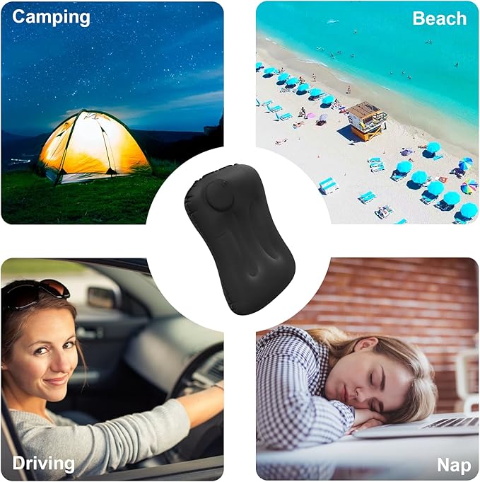 Ultralight Inflatable Camping Travel Pillow - Inflatable Pillow for Neck Lumbar Support,Upgrade Backpacking Pillow,Travel Air Pillows for Camping,Hiking,Backpacking,Press Inflate (Black)
