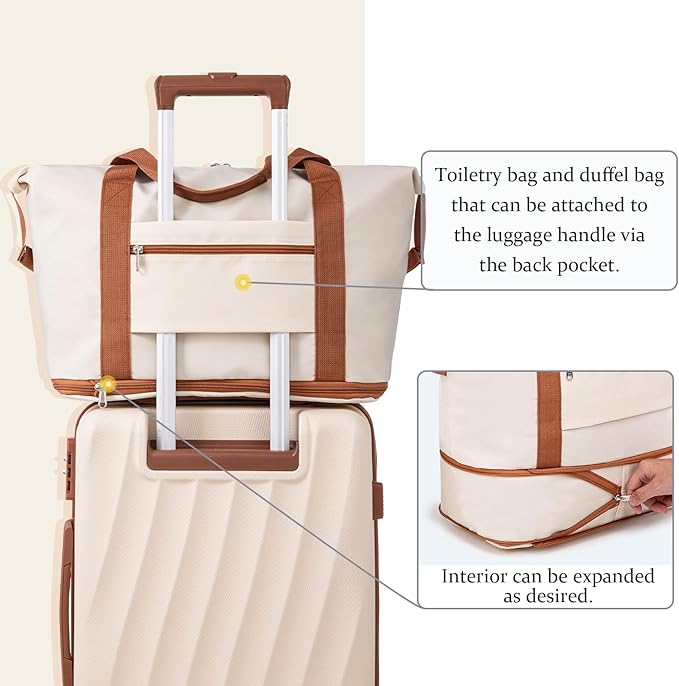 Carry on Luggage Sets 22x14x9 Airline Approved Durable Travel Luggage Suitcases with Wheels,ABS Hard Case Suitcases with Spinner Wheels,(White,3 Piece Sets(20"/DB/TB))