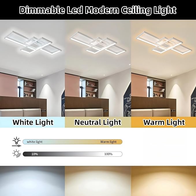 31″ 45W Modern Ceiling Light 3000-6500K Dimmable Kitchen Light Fixtures | Timer Night light Memory function Adjustable brightness color temperature Flush Mount Light Fixture remote control Bedroom