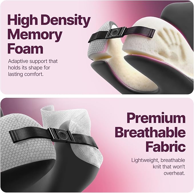 ComfyNap® Versatile Travel Neck Pillow for Airplane [Patented], 9 Positions in 3 Techniques, Plane Pillow with Pure Memory Foam, Travel Pillow with HeadRest Flight Sleep, Travel Essential - Moon