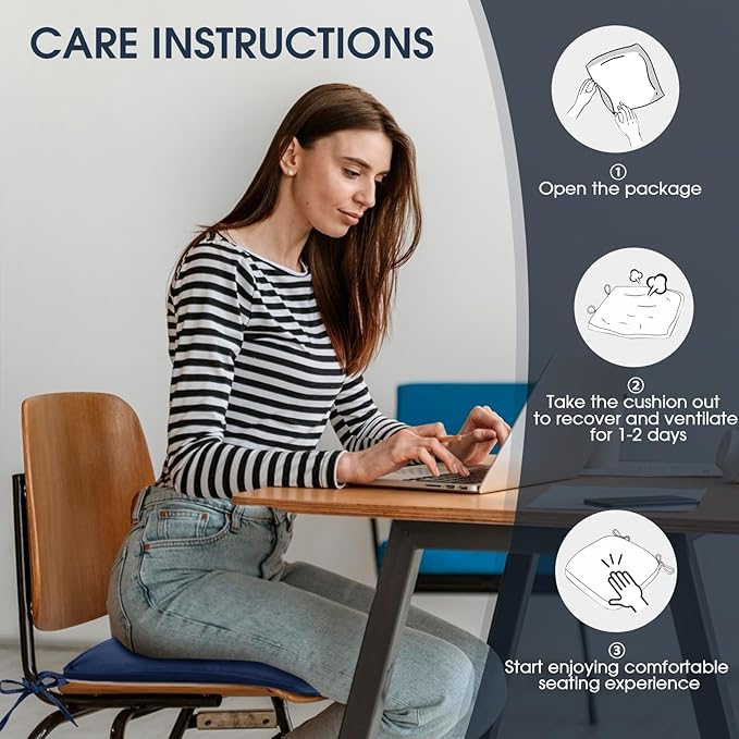TushGuard Chair Cushions for Dining Chairs Set of 4, Soft Seat Cushions for Kitchen Chairs, Non-Slip Bottom with Ties, Comfortable Everyday Chair Pads, Navy Blue