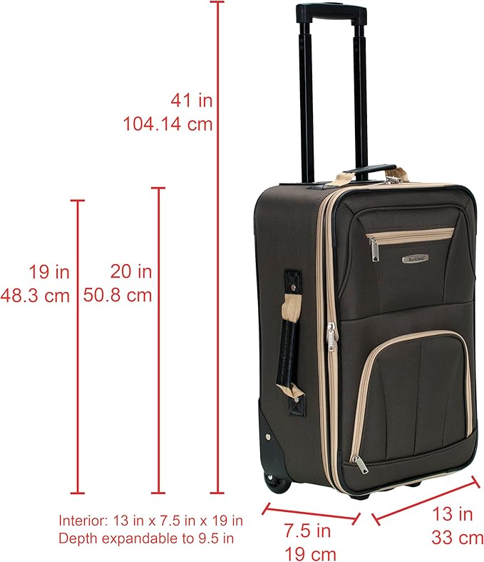 Rockland Fashion Softside Upright Luggage Set,'Expandable,Lightweight,Telescopic Handle,Wheel, Brown, 2-Piece (14/19)