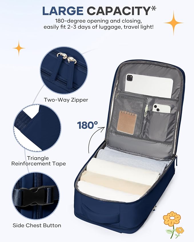 coofay Travel Backpack Carry On Backpack Personal Item Travel Bag Mochila De Viaje Carry On Backpack For Airplanes Traveling Backpack For Women Gym Backpacks College Backpacks Sapphire Blue