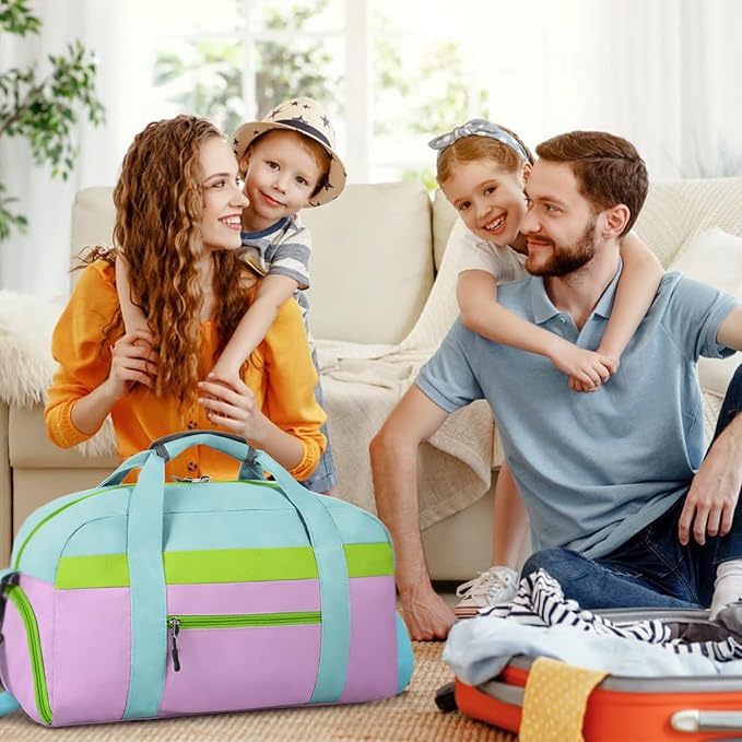WOOMADA Kids Duffle Bag for Boys or Girls, Kids Overnight Bag with Shoe Compartment＆Wet Pocket, Ideal for School Practice, Sports, Travel(blue&purple)