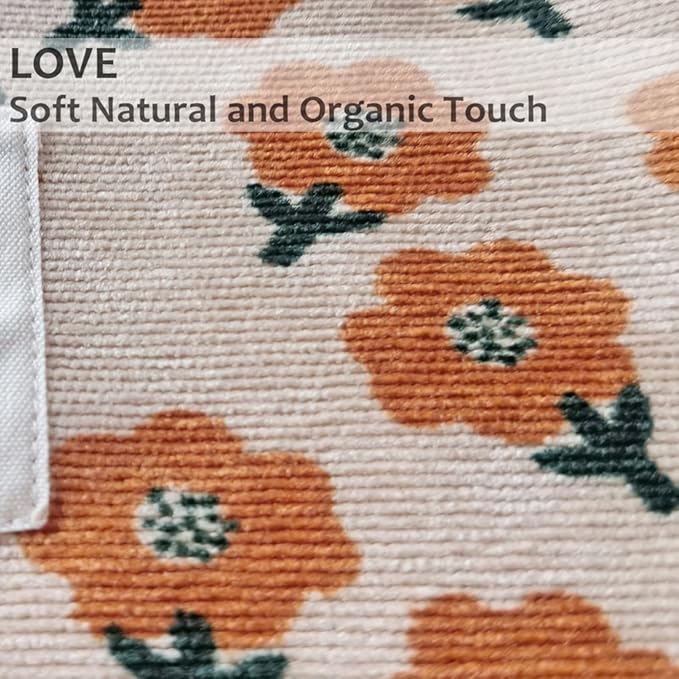 HAPPYHEIDI Women Floral Corduroy Makeup Bag Travel Cosmetic Canvas Pouch Purse Organizer, Cute Beige Flowers