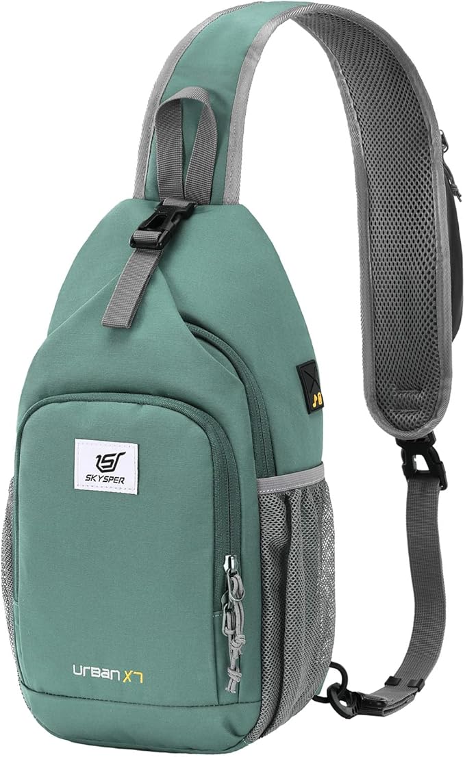 SKYSPER Sling Bag RFID Crossbody Sling Backpack Cross Body Shoulder Bag Travel Hiking Daypack for Women Men(Green)