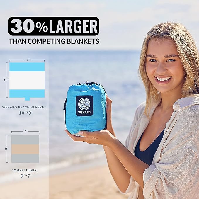 WEKAPO Beach Blanket Sandproof Waterproof, Extra Large Beach Mat, Oversized & Compact Sand Free, Quick Drying Beach Essentials for Vacation, Cruise, Picnic & Camping with Stakes