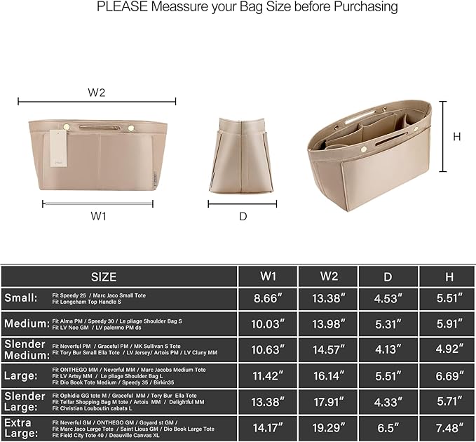 ZTUJO Purse Organizer Insert For Handbag & Tote Shaper,Tote Bag Organizer Insert For Speedy Neverful, 6 Sizes(Small, Silky Beige)