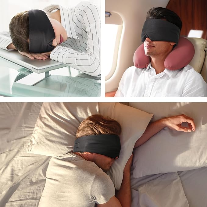 Umisleep Soft Sleep Mask, Blackout Eye Mask for Side Sleepers, Comfortable Sleep Mask for Women Men, Satin Eye Masks for Sleep with Wide Band, Sleeping Mask, Blindfold, Black