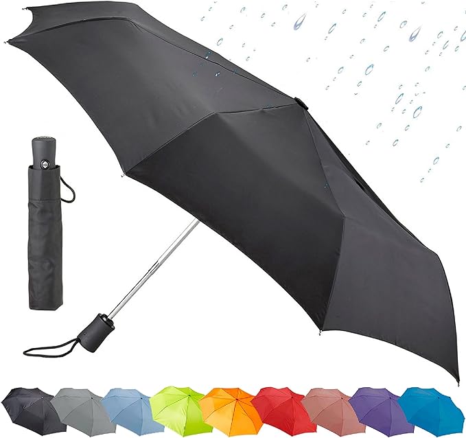 Lewis N. Clark Travel Umbrella: Windproof & Water Repellent Fabric Automatic Open Close , Black