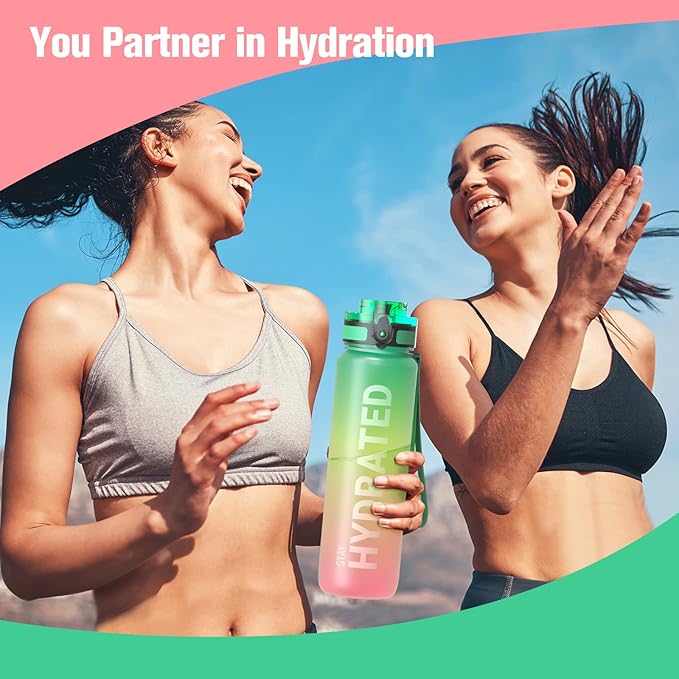 Sahara Sailor Water Bottle, 32/25/17oz Durable and Leakproof Water Bottles Motivational with Time Marker, Tritan, BPA Free, Wide Mouth with Easy Clean Brush for Gym, Travel, School, Office (1 Bottle)
