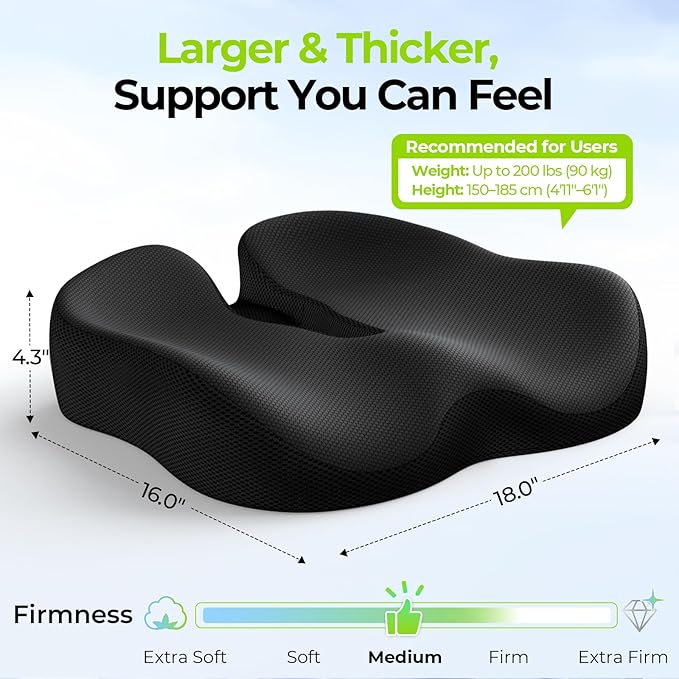 AUVON Ergonomic Donut Pillow Seat Cushion for Hemorrhoid & Tailbone Pain Relief, Thick Memory Foam Chair Cushion with Firm Support for Coccyx, Sciatica, Pressure Sores, Pregnancy, Postpartum Recovery