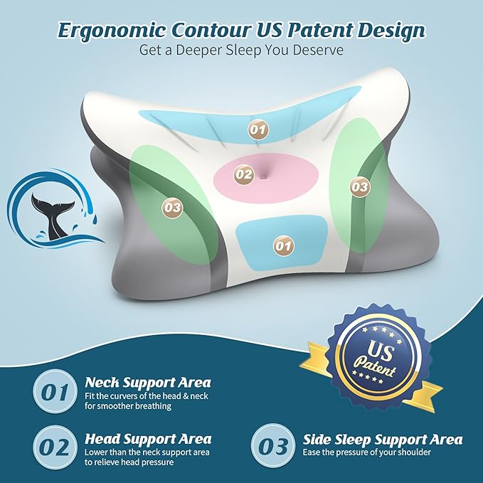 Cervical Neck Pillow for Pain Relief, Bed Pillows for Sleeping, Ergonomic Cooling Pillow, Orthopedic Contour Pillow for Side Back Stomach Sleepers,Neck Support Memory Foam Pillows with Pillow Covers