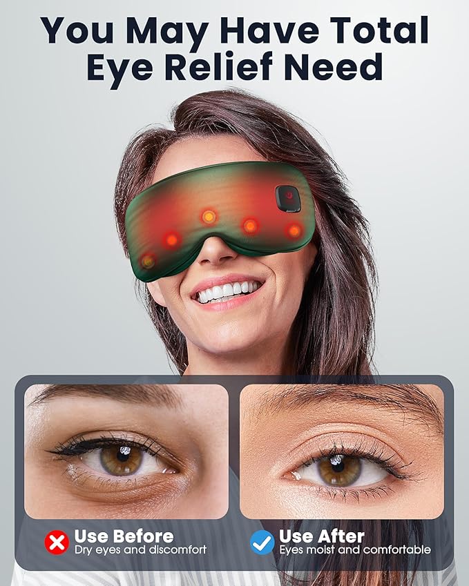 Heated Eye Mask - Cordless Eye Mask for Dry Eyes, Eye Relief, Improved Sleep, Washable Eye Heating pad for Travel and with Replaceable Shell (Green)