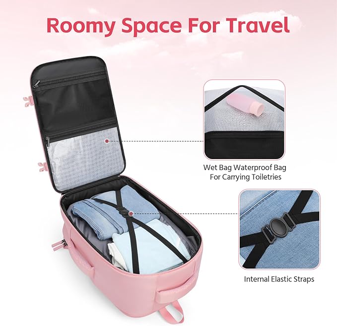 RealCool Travel Backpack for Women Men - Gift for Travelers, Students & Professionals, 17.3 Inch Laptop Carry On Backpack, TSA Flight Approved, College School Business Weekender Daypackg -Pink
