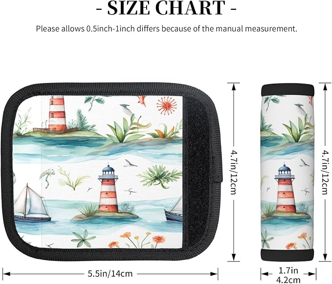 Luggage Handle Wraps Watercolor Nautical Sailboat Lighthouse Luggage Identifiers Soft Neoprene Luggage Handle Wraps For Suitcase Trolley Handle Grip Cover 2 Pack Luggage Tags