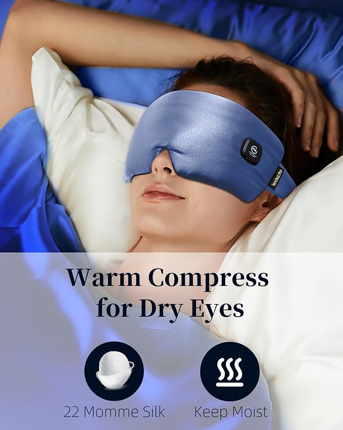 Heat Eye Mask for Dry Eyes Silk: Cordless Heated Pad for Stye Treatment Sinus Pressure Relief - Rechargeable Moist Heating Warm Compress for Eye Strain Headache - Washable Sleep Warming