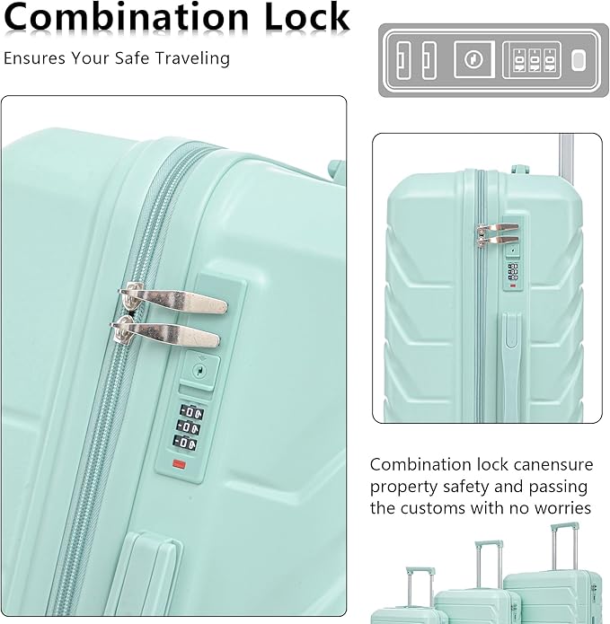 Merax Luggage Sets 3 Piece, Hardshell Suitcase with Lock Double Spinner Wheels, Green, 20/24/28 Inch