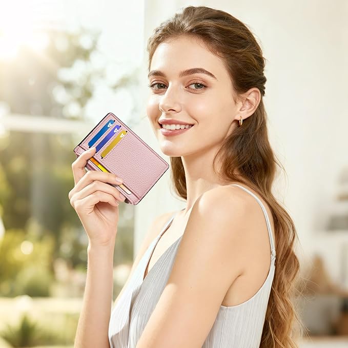 Tipmile Credit Card Holder for Women Slim Minimalist Front Pocket RFID Blocking Wallet Small Compact Card Case with ID Window, Dusty Pink