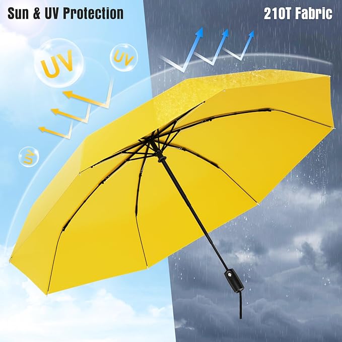 Windproof Travel Umbrella, Compact Umbrella, Car Umbrellas for Rain & Sun, 8 Fiberglass Ribs for Strong UV & Wind Resistance, Portable, Lightweight, Vent, Easy Automatic Open/Close