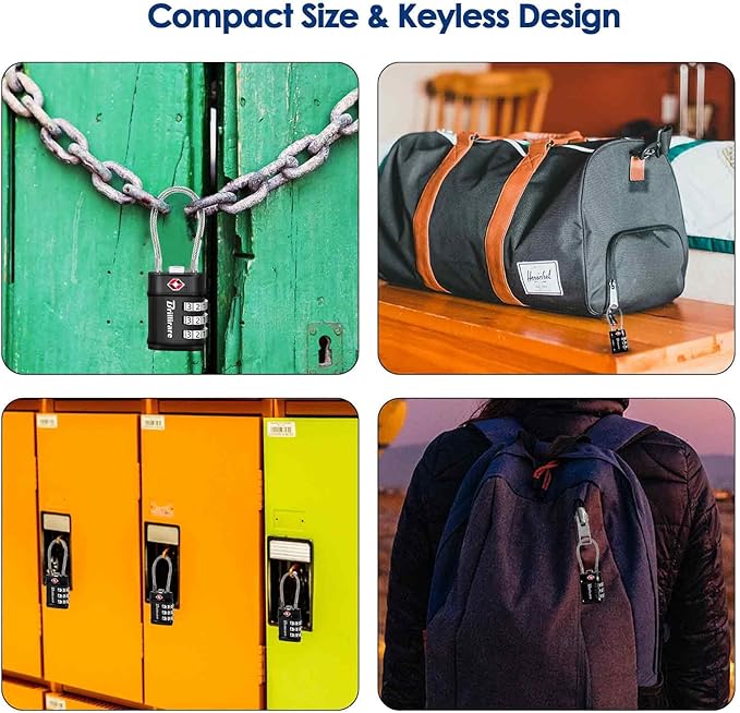 4 Pack TSA Approved Luggage Locks, Combination Travel Cable Lock, 3-Digit Waterproof Padlock, Zinc Alloy Outdoor Keyless Resettable Lock for Travel, Lockers, Bags, Backpack, Gym, Gate-by BRILLIRARE