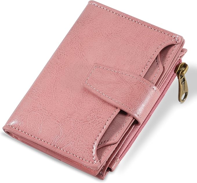 Airkit Small Wallet Women RFID Blocking Soft Leather Bifold Compact Card Holder Wallet for Women with Zipper Coin Pocket 4 ID Window