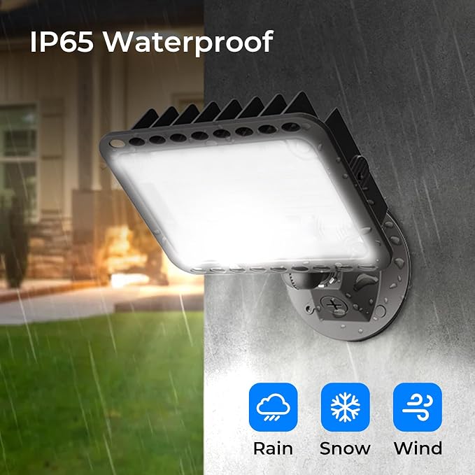 CINOTON 65W 9100LM LED Flood Lights Outdoor, 5000K, UL Listed, 4 Pack | IP65 Waterproof Exterior Security Wall Lighting with 180°Knuckle, 120V Outside Aluminum Fixture for Patio Porch Barn Garden