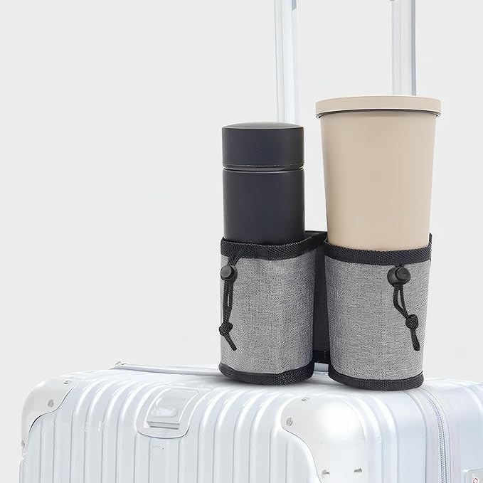 2PCS Travel Luggage Cup Holder Sleeve – Luggage Handle Organizer with Bottle Holder, Drink Carrier Hold Two Mugs, Travel Suitcase Handle Bag for Carry-On, Cup Cover