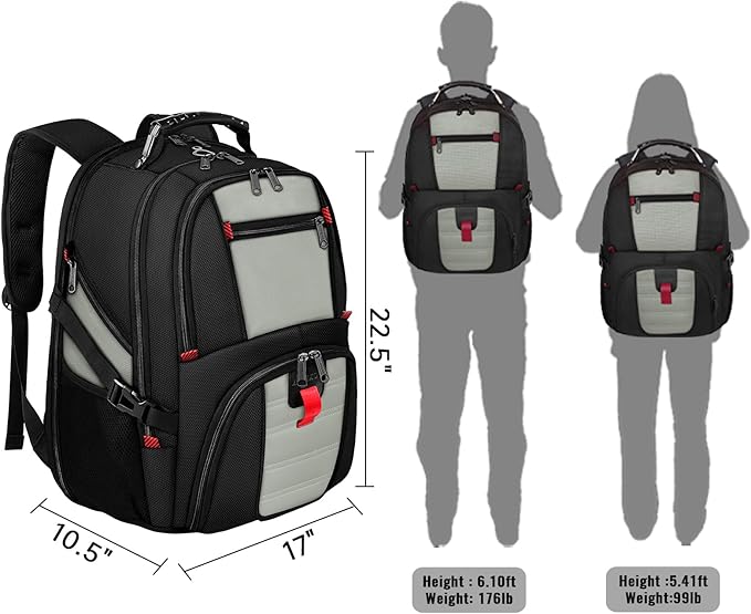 YOREPEK Large Backpack for Men, Extra Large Laptop Backpacks for Men Women, Water Resistant Travel Backpack Airline Approved Business Work Bag Fits 18.4 Inch Computer, Black