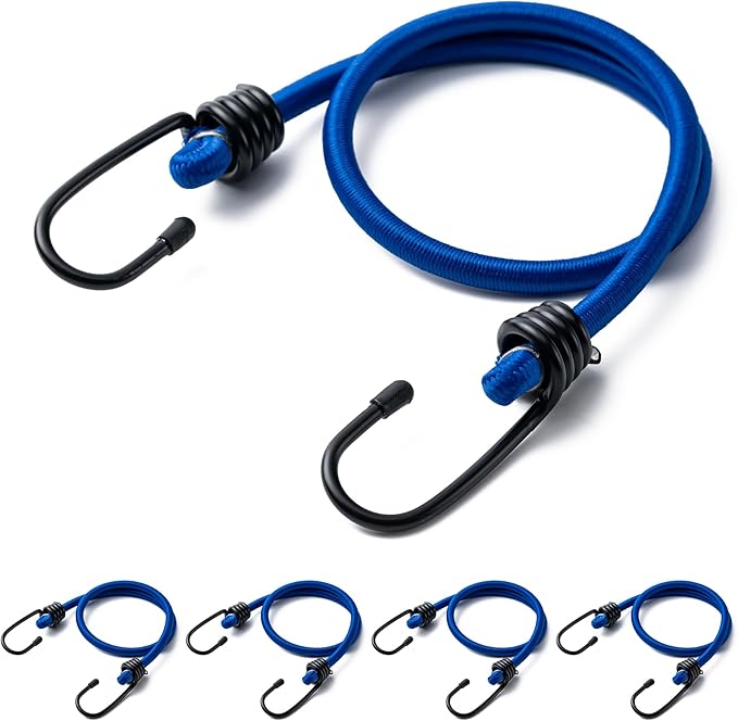 Aegero 24inch Bungee Cords with Hooks,5Pcs Heavy Duty Extra Strong Outdoor Elastic Rope,Multi-Purpose Elastic Bungee Straps for Luggage,Camping,Tarps,Bike Rack,Outdoor Tent,Weatherproof（Blue）