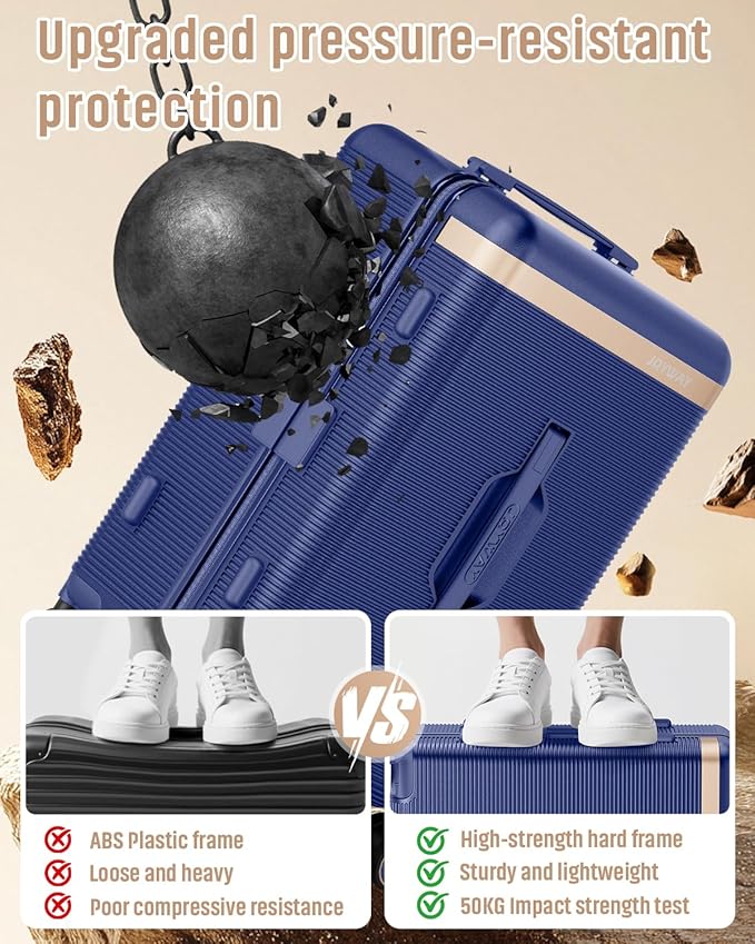 Joyway 22 Inch Carry on Luggage with Cup Holder, Hard Shell Carry-on Suitcases with Shock Absorbing Spinner Wheels, Lightweight Luggage with TSA Lock for Women Men, Blue