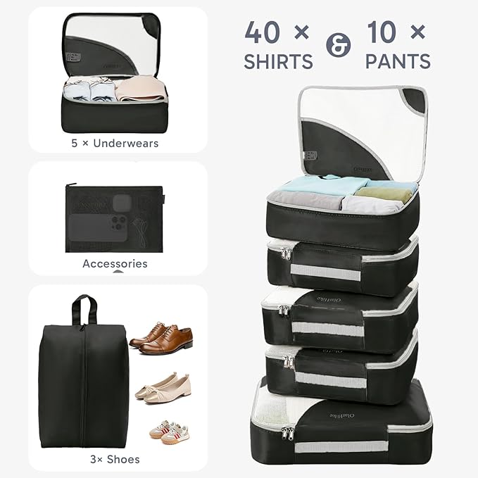 10 Set Packing Cubes for Travel, Gifts for Women Mom,Anti-Tearing Suitcase Organizer for Luggage with Shoe & Hanging Toiletry Bag,OlarHike Vacation Essentials & Accessories for Cruise Ship