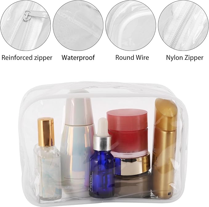 Tbestmax 10 Pcs Clear Cosmetic Bags Small Makeup Bags Portable Waterproof Travel Toiletry Bags Organizer White, 7.5"x 4.8"x 2.3"