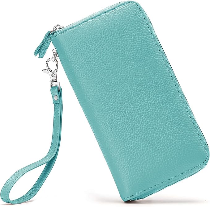 Moflycom Womens Wallet RFID Blocking Genuine Leather Zip Around Wallet Clutch Wristlet Travel Long Purse for Women