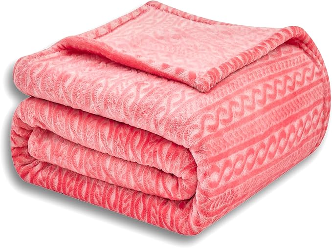 Soft Cozy Fleece Throw Blanket, 50x60 Inches – Lightweight Plush Blanket for Couch, Fuzzy 3D Jacquard Design, for Sofa, Bed & Travel, Hot Pink Chain