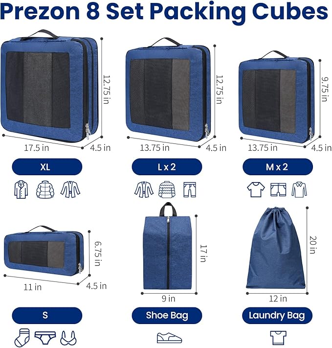 Compression Packing Cubes for Travel, Lightweight Vacation Travel Essentials, Travel Accessories for Suitcase Organizer Bags Set, Durable Luggage Organizer