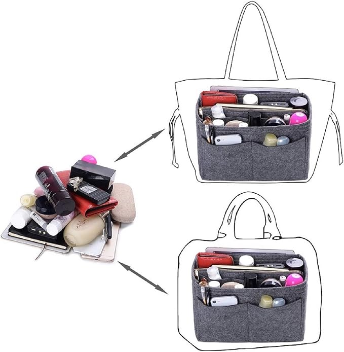 ZTUJO Purse Organizer Insert, Felt Bag Organizer with Metal Zipper, Handbag & Tote Shaper, For Speedy Neverfull Tote, 7 Sizes