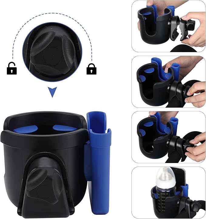 Accmor Stroller Cup Holder with Phone Holder, Bike Cup Holder, Universal Cup Holder for Uppababy Nuna Doona Strollers, 2-in-1 Cup Phone Holder for Stroller Bike Wheelchair Walker Accessory