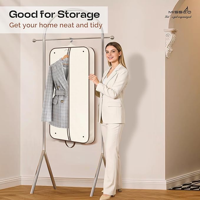 MISSLO 43" Hanging Garment Bags for Travel for Women Heavy Duty Mens Suit Bag Travel Foldable Suit Cover Bags for Closet Storage for Coats, Jackets, Shirts, Clothes, Beige