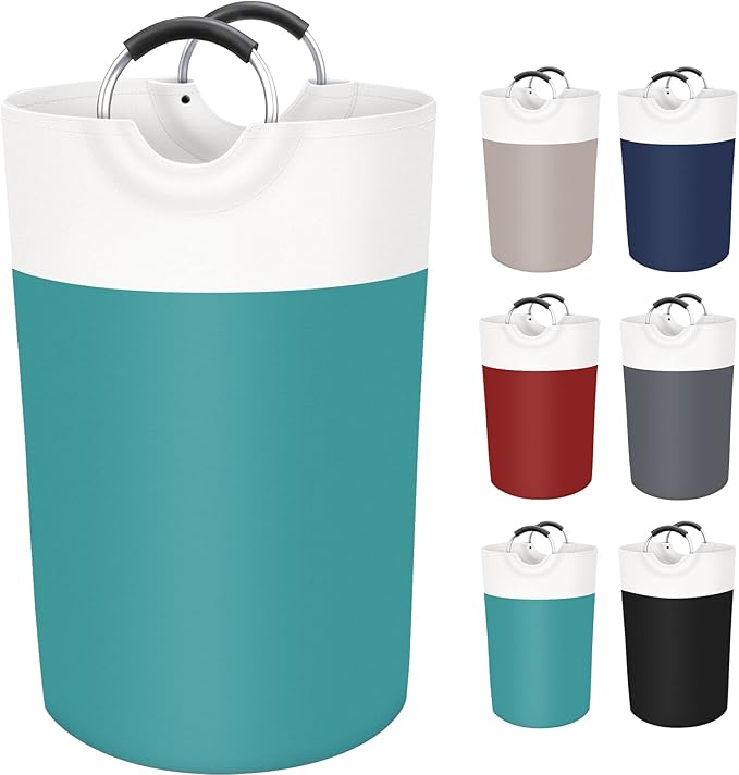 BlissTotes 115L Laundry Basket, Freestanding Laundry Hamper, Collapsible Dirty Clothes Hamper, Waterproof Fabric with Foam Protected Aluminum Handles for College, Dorm, Family (Green)