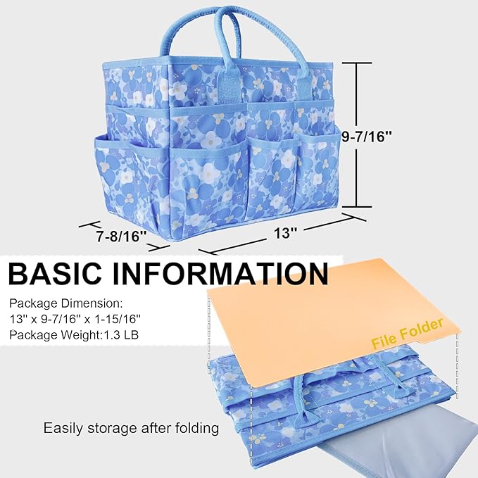Cupohus Craft Organizer Tote Bag – Art Organizer, Craft Caddy with Multiple Pockets, Large Capacity Supply Storage Bag for Sewing, Knitting, Painting, and Travel（Blue Print）