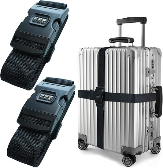 2 PCS Luggage Strap 78" x 2" Suitcase Belts Wide Adjustable Packing Straps Travel Accessories, Black&Combination Lock