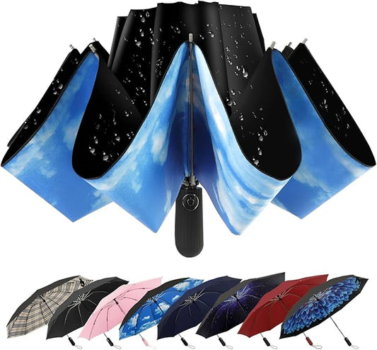 ZDSSM Compact Inverted Travel Umbrella, Automatic Open Close, 9-Rib 46 Inch Windproof Umbrella, Waterproof UPF 50+, Portable Umbrellas for Men, Women, Travel, and Daily Use