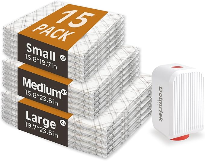 Travel Vacuum Storage Bags with USB Electric Pump, 15 Pack Compression Seal Bags for Luggage and Suitcase, Space Saver for Clothes and Clothing