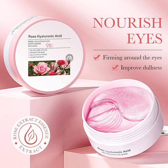 Eakroo Rose Eye Masks - 60 PCS Under Eye Patches for Puffy Eyes and Dark Circles Treatments - Hydrating Eye Mask Skincare, Eye Gel Pads for Eye, Reduce Wrinkles and Fine Lines, Improve Eye Skin
