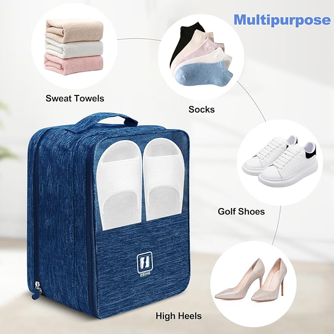 Large Shoe Bags for Travel, Holds 3 Pairs of Shoes, Portable Dance Shoe Storage Pouch, Sneaker Storage Bag (Navy Blue)