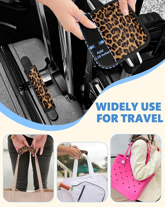 Slohif Luggage Handle Wrap 3Pcs Suitcase Identifier - Bag Strap Cover For Bogg Travel Accessories Easy Identification Bright Marker Sleeve Grips Comfort Neoprene Concealed Tag For Airport Leopard