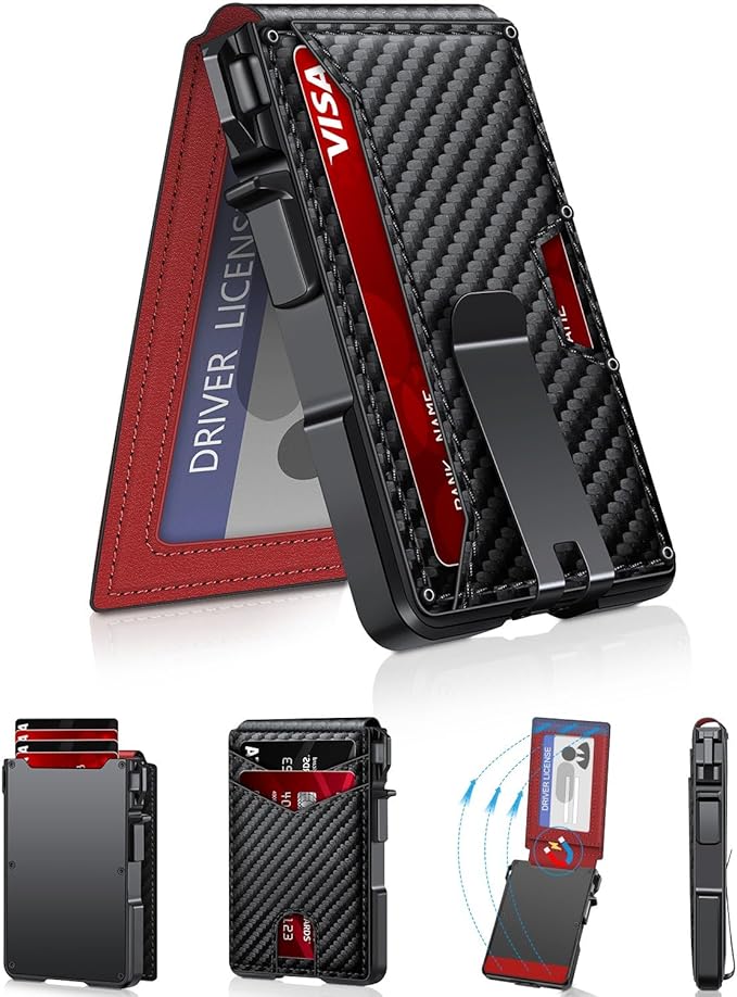 ZALVEX Wallet for Men, Mens Minimalist Wallet 9-13 Cards, Slim Compact Wallet with Money Clip & ID Window, RFID Blocking Smart Pop Up Card Wallet, Metal Aluminum Credit Card Holder Bifold Wallet