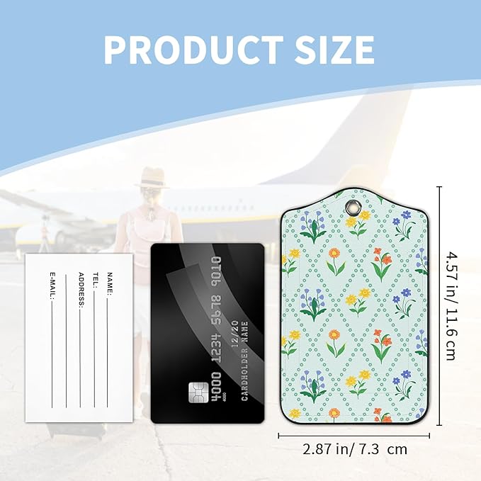 2 Pcs Luggage Tag for Suitcases, Floral Flowers Cute PU Leather Suitcase Tag Privacy Cover ID Label with Metal Loop, Personalized Baggage Identifier for Women Cruise Bag Travel Essentials