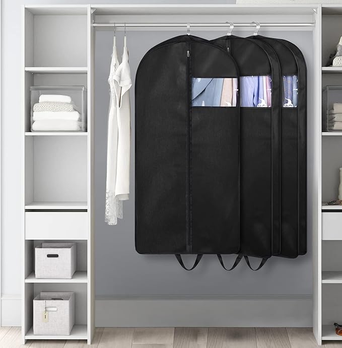 KIMBORA 43" Suit Bags for Closet Storage and Travel, Gusseted Hanging Garment Bags for Men Suit Cover With Handles for Clothes, Coats, Jackets, Shirts（3 Packs）